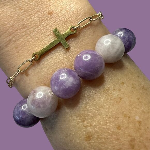 Lepidolite Purple Bracelet Jewelry crystal beaded accessories handmade boho NEW - Picture 1 of 10